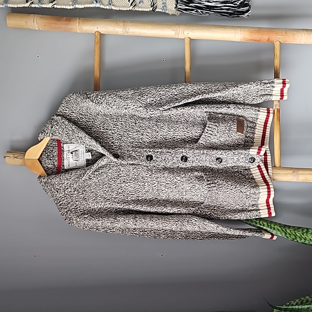 🇨🇦 Roots - “Cabin Sweater” Vintage Knit Cardigan in Gray with Red / White Trim